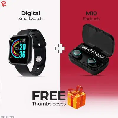 Fashion Combo 2 Digital Smart Watch With M10 Earbuds With Free Thumbsleevs